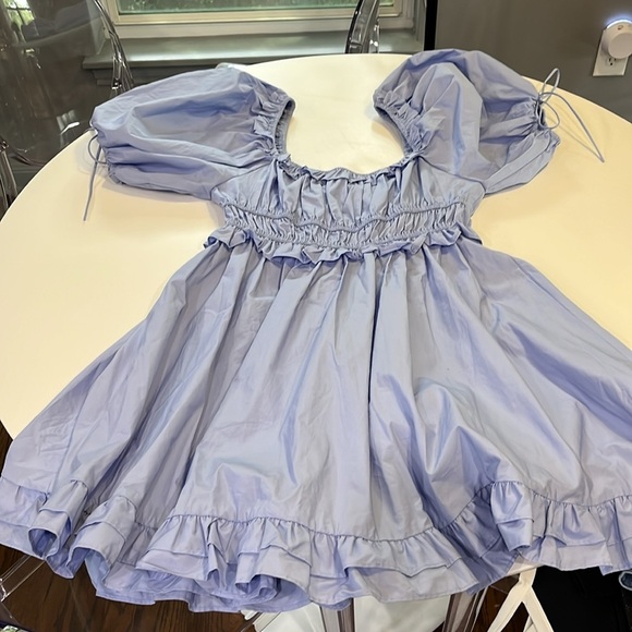EN SAISON Danielle Smocked Puff Sleeve Cotton Mini Dress, Blue - M - Picture 5 of 5